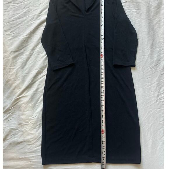 Chico's, Black, Quarter Sleeve, Collared V-Neck, Stretchy Long Dress- 1(M) - Picture 6 of 8
